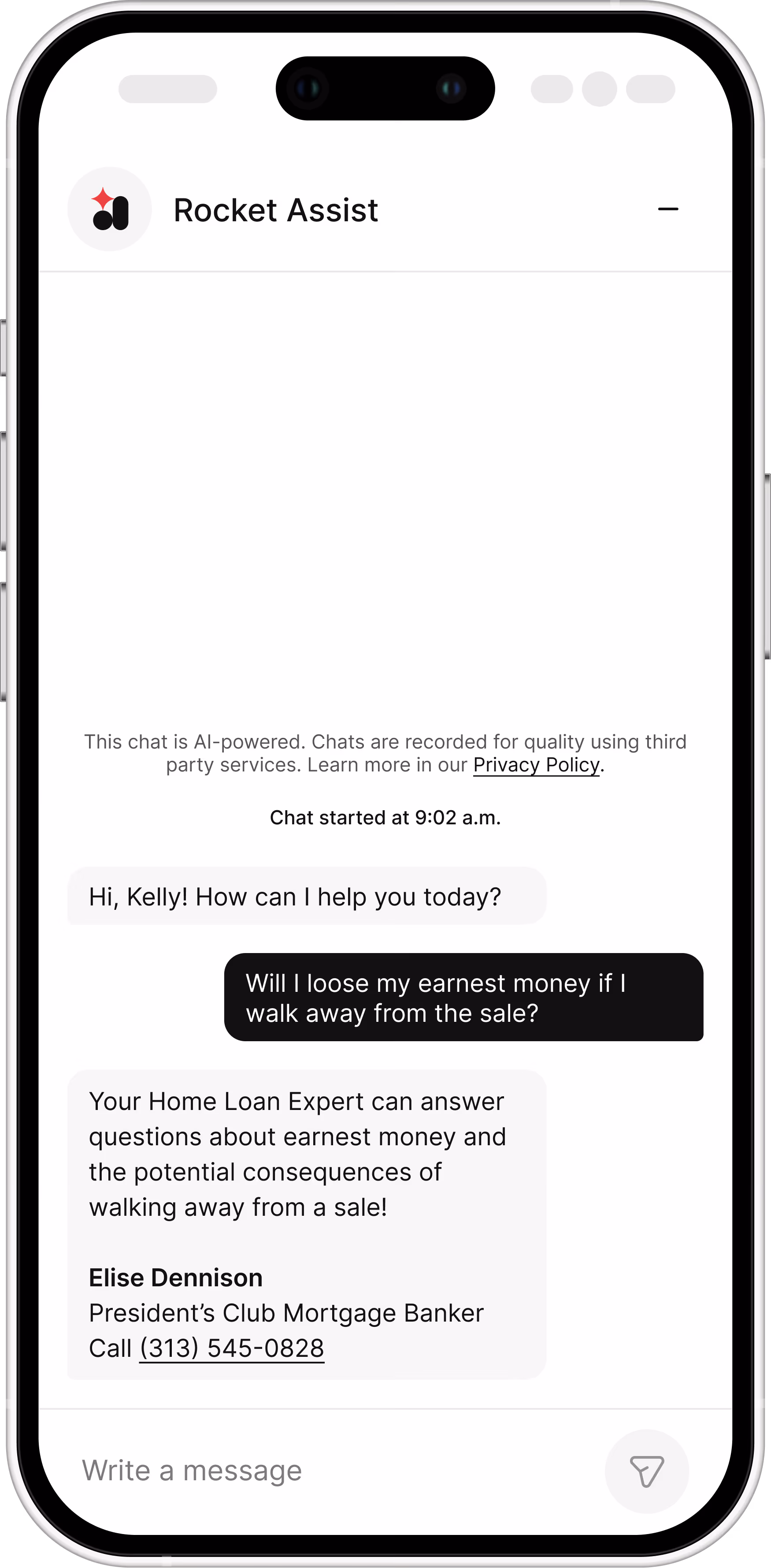 Rocket Assist showing a broken human handoff with contact details only