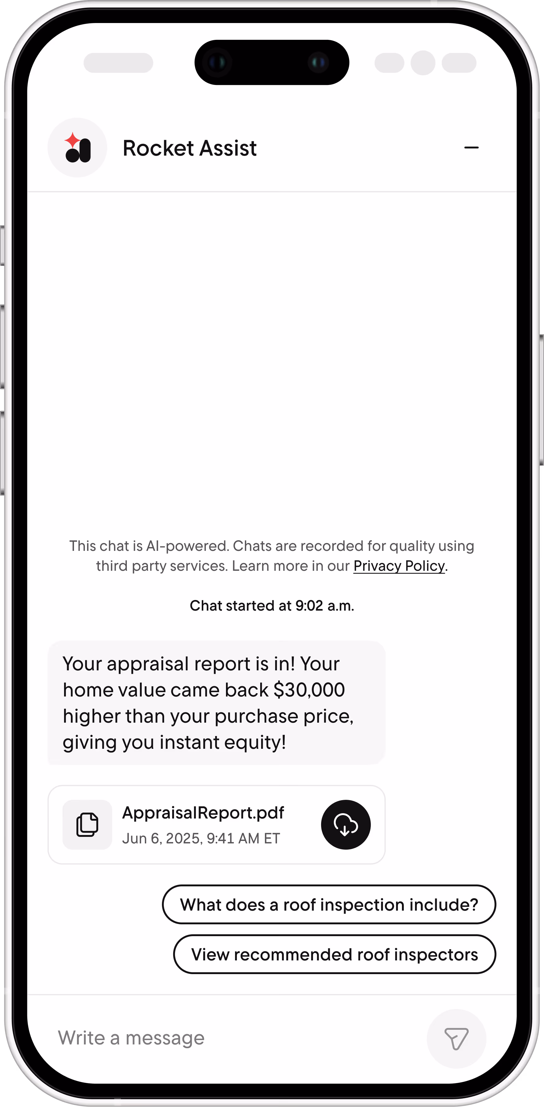 Important documents accessible within Rocket Assist chat