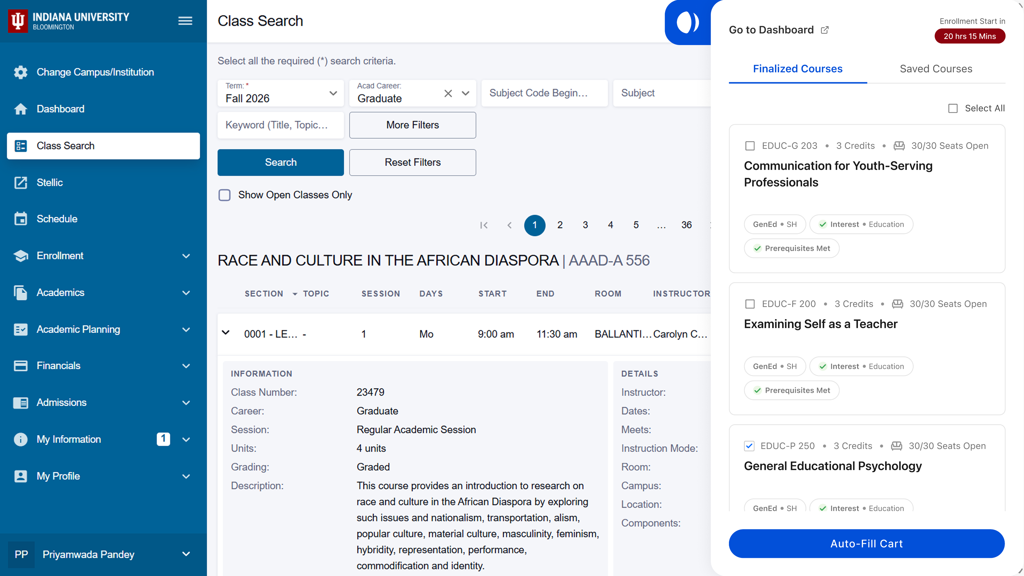 Galileo plugin embedded in the iGPS class search page